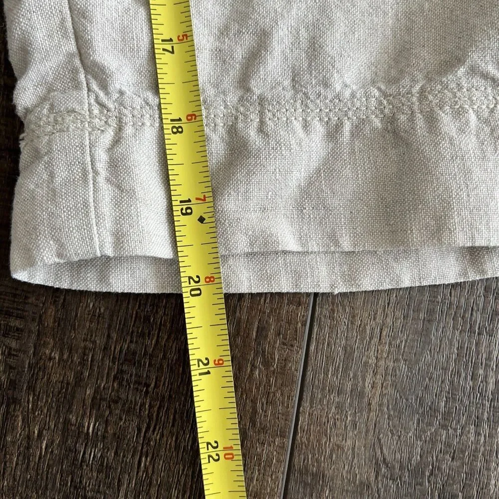J. JILL Sz 12 Petite Beige Tan 100% LINEN Elastic Back WIDE CROPPED LEG Pants